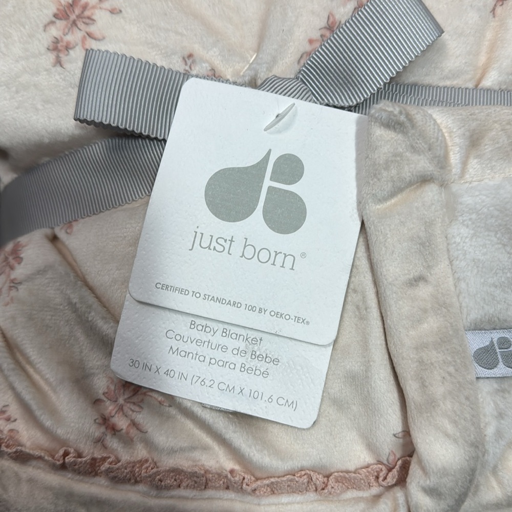 JUST BORN Pink and Cream Floral Blanket in minky soft fabric - Picture 2 of 7